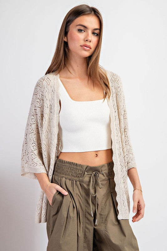 Crochet Half Sleeve Cardigan - Coco-cardigan- Hometown Style HTS, women's in store and online boutique located in Ingersoll, Ontario