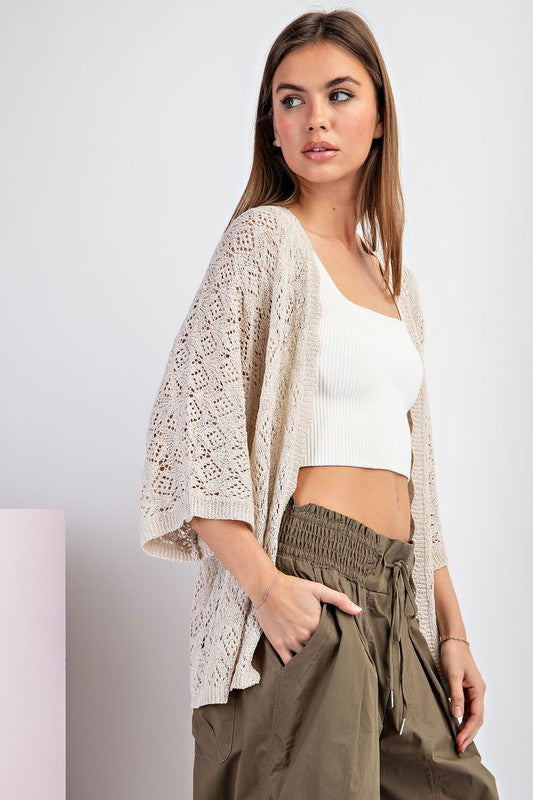 Crochet Half Sleeve Cardigan - Coco-cardigan- Hometown Style HTS, women's in store and online boutique located in Ingersoll, Ontario
