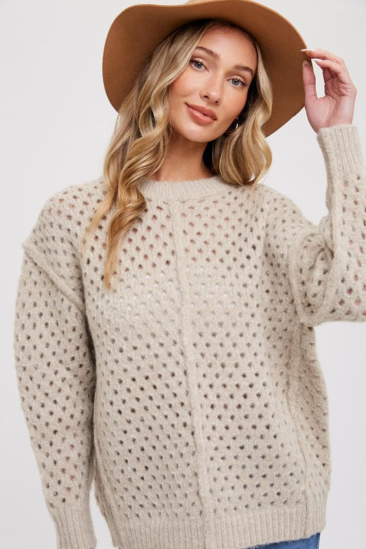 Eyelet Knit Sweater-Sweater- Hometown Style HTS, women's in store and online boutique located in Ingersoll, Ontario