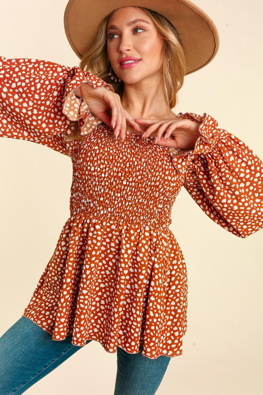 Long Sleeve Babydoll - Rust-blouse- Hometown Style HTS, women's in store and online boutique located in Ingersoll, Ontario