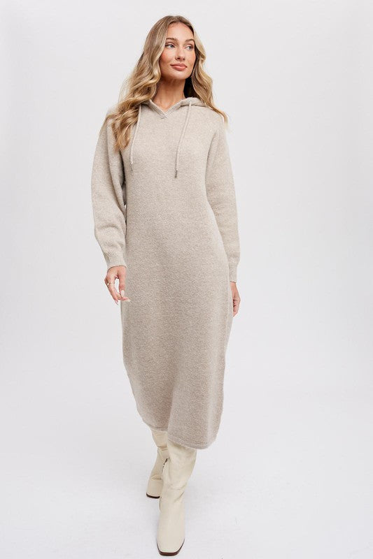 Midi Hoodie Sweaterdress - Oatmeal-Dress- Hometown Style HTS, women's in store and online boutique located in Ingersoll, Ontario