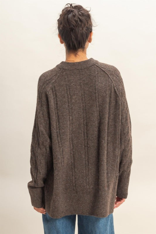 Cable Knit Sweater - Chestnut-Sweaters and Cardigans- Hometown Style HTS, women's in store and online boutique located in Ingersoll, Ontario