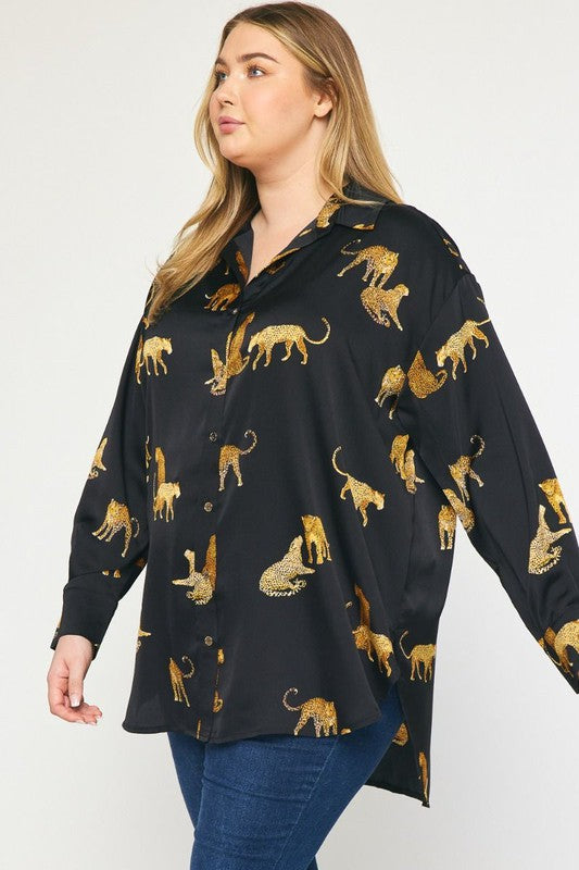 Leopard Print Blouse - Black EX-blouse- Hometown Style HTS, women's in store and online boutique located in Ingersoll, Ontario