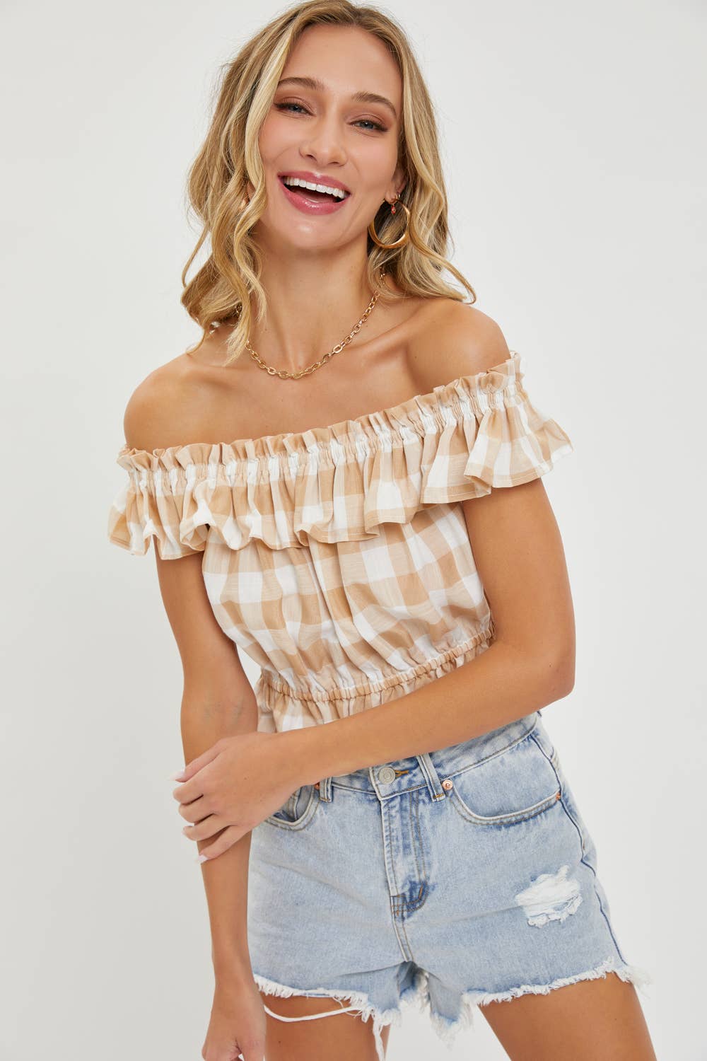 Gingham Ruffle Top-Tops- Hometown Style HTS, women's in store and online boutique located in Ingersoll, Ontario