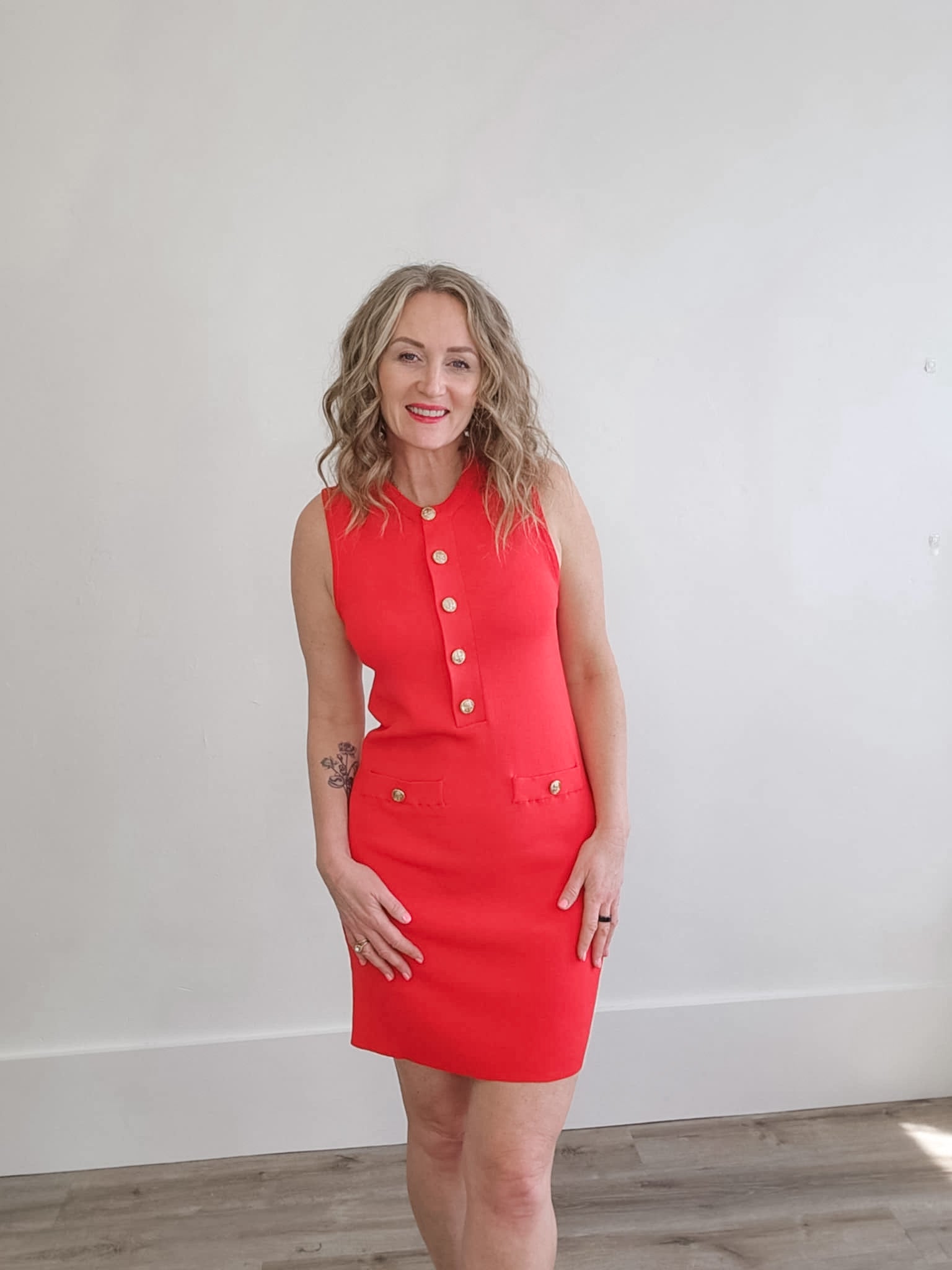 Sleeveless Knit Dress - Red-dress- Hometown Style HTS, women's in store and online boutique located in Ingersoll, Ontario
