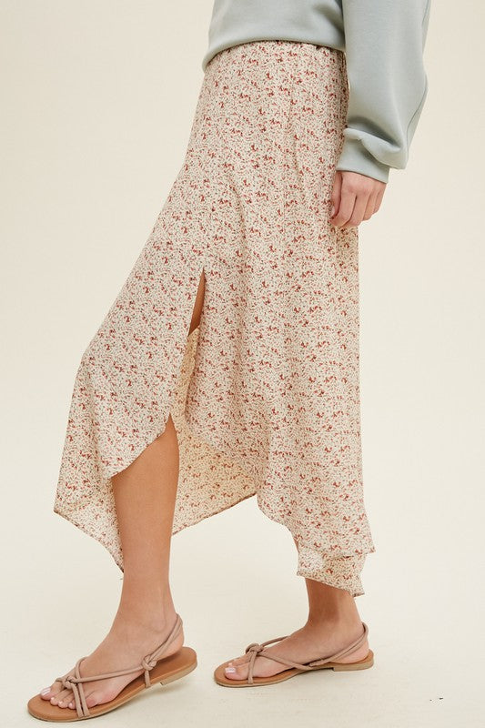 Floral Print Midi Skirt - Cream-Skirt- Hometown Style HTS, women's in store and online boutique located in Ingersoll, Ontario