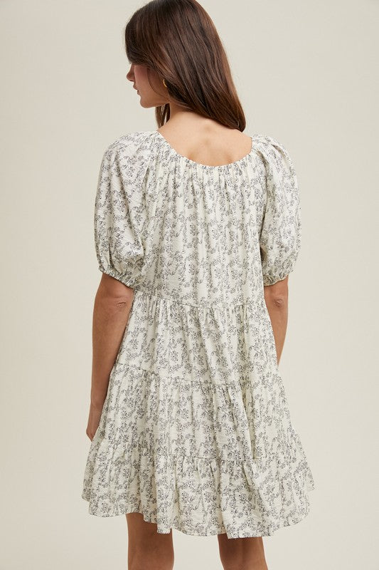 Floral Tiered Puff Sleeve Mini Dress-dress- Hometown Style HTS, women's in store and online boutique located in Ingersoll, Ontario