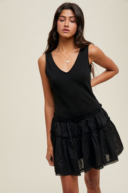 Mixed Media Knit Mini Dress - Black-dress- Hometown Style HTS, women's in store and online boutique located in Ingersoll, Ontario