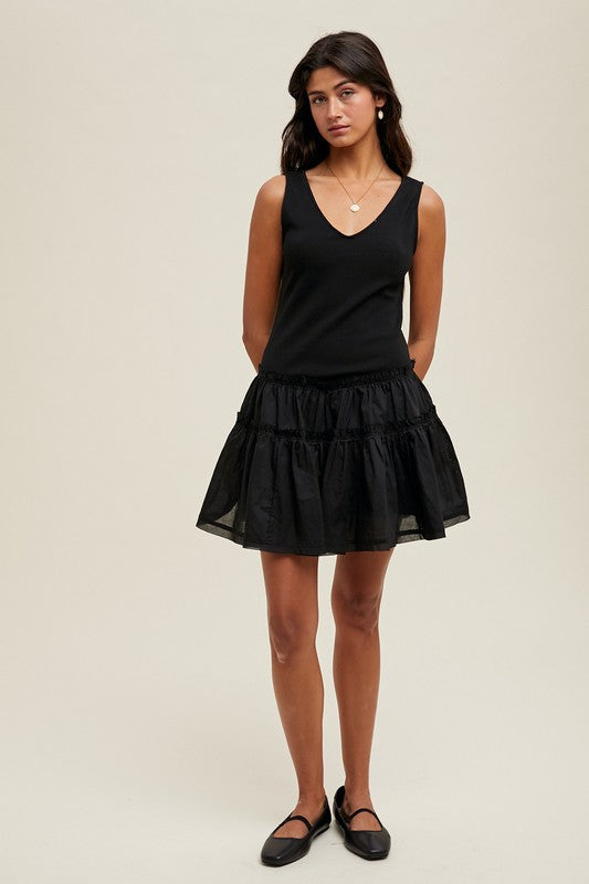 Mixed Media Knit Mini Dress - Black-dress- Hometown Style HTS, women's in store and online boutique located in Ingersoll, Ontario