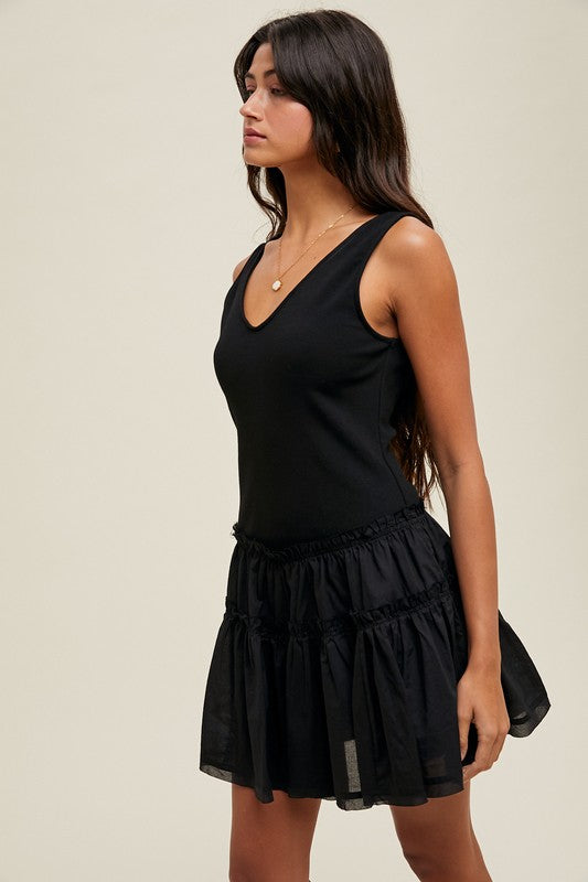 Mixed Media Knit Mini Dress - Black-dress- Hometown Style HTS, women's in store and online boutique located in Ingersoll, Ontario