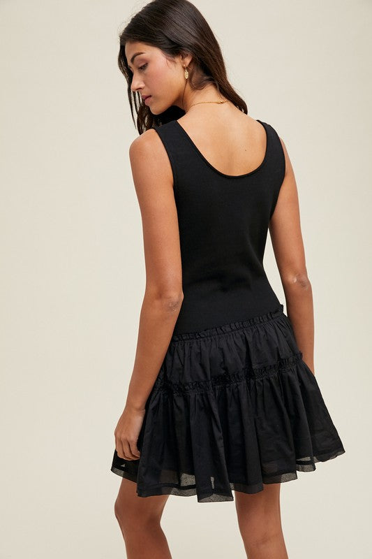Mixed Media Knit Mini Dress - Black-dress- Hometown Style HTS, women's in store and online boutique located in Ingersoll, Ontario