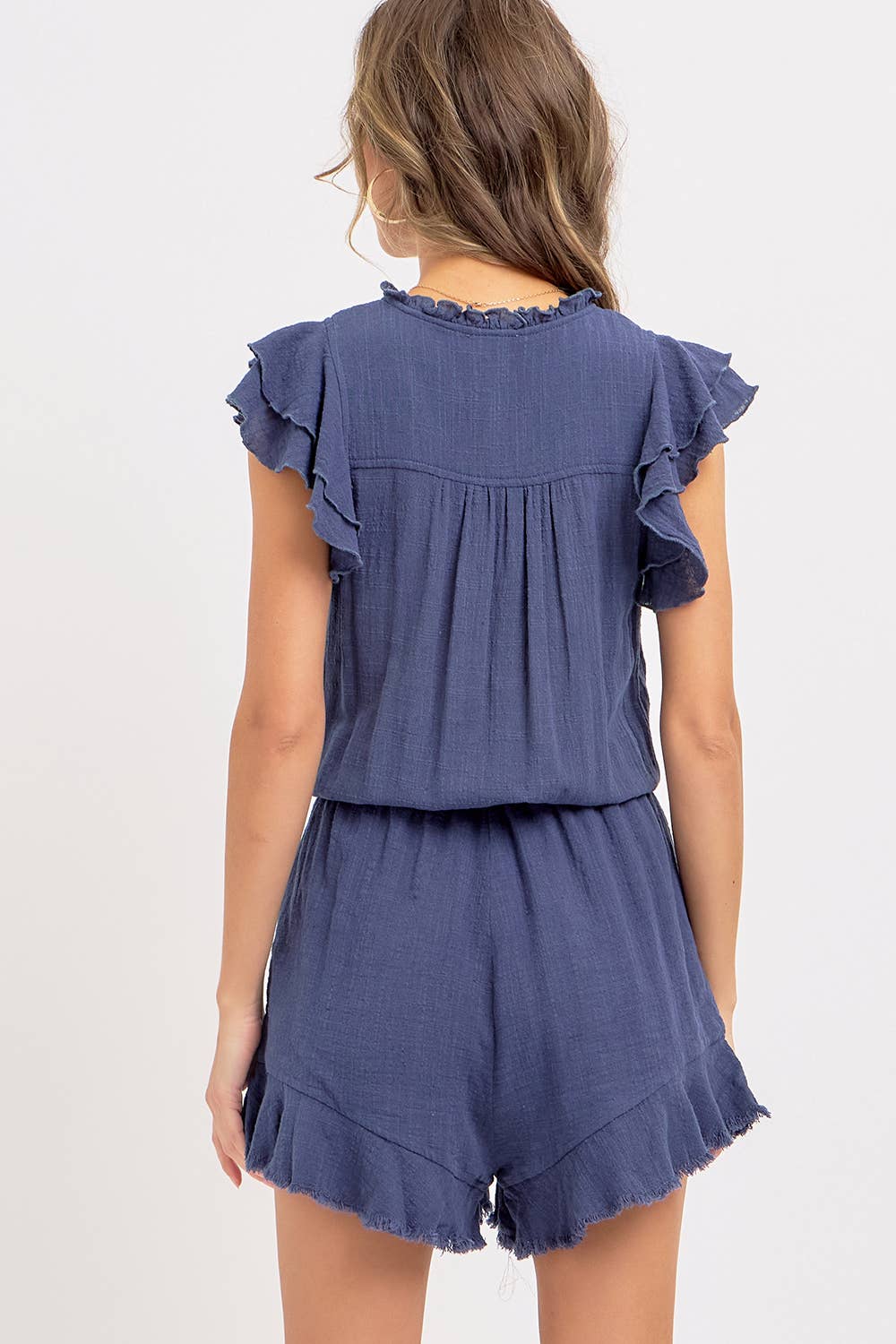 Casual Cotton Romper - Ink-Jumpsuits & Rompers- Hometown Style HTS, women's in store and online boutique located in Ingersoll, Ontario