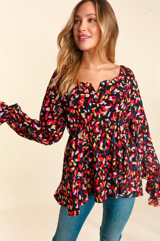 Long Sleeve Babydoll Blouse - Black-blouse- Hometown Style HTS, women's in store and online boutique located in Ingersoll, Ontario