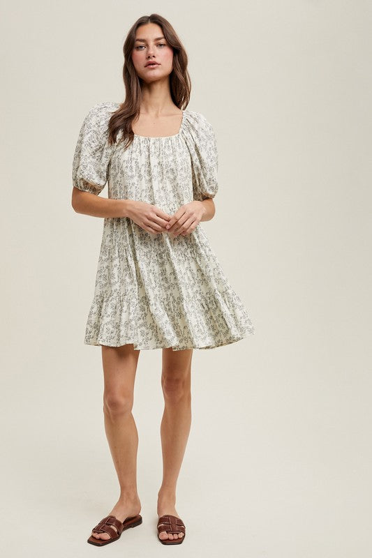 Floral Tiered Puff Sleeve Mini Dress-dress- Hometown Style HTS, women's in store and online boutique located in Ingersoll, Ontario