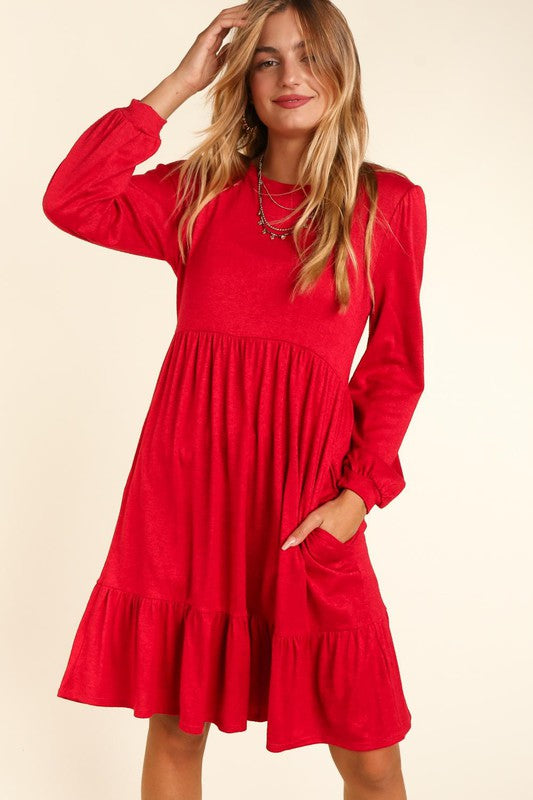 Fit and Flare Knit Dress Red