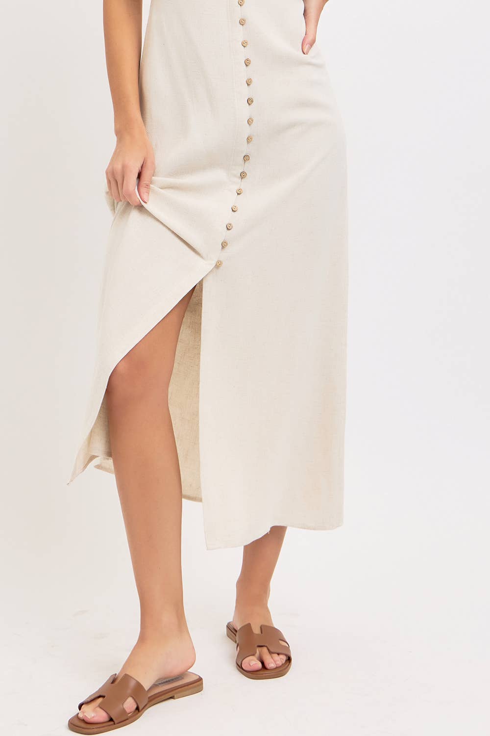 Feminine Linen Blend Midi Dress-dress- Hometown Style HTS, women's in store and online boutique located in Ingersoll, Ontario