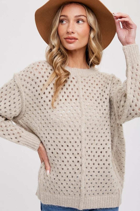 Eyelet Knit Sweater-Sweater- Hometown Style HTS, women's in store and online boutique located in Ingersoll, Ontario