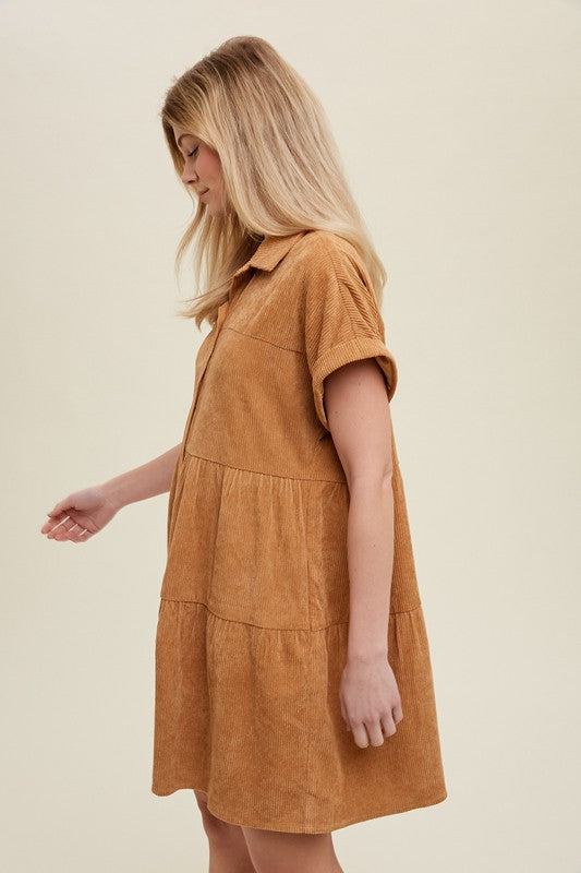 Corded Babydoll - Camel-Dress- Hometown Style HTS, women's in store and online boutique located in Ingersoll, Ontario