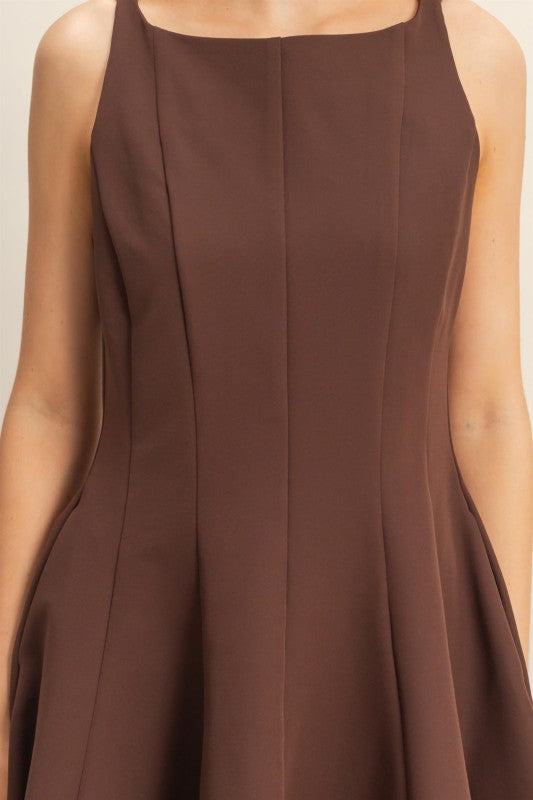 Sleeveless Flared Hemline Dress - Brown-Special Occasion Dress- Hometown Style HTS, women's in store and online boutique located in Ingersoll, Ontario