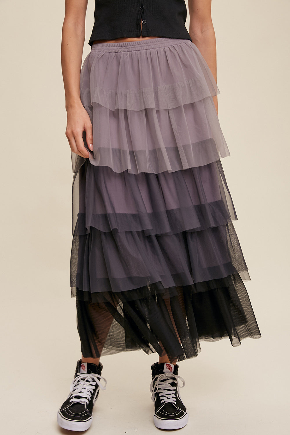 Gradient Ruffle Tiered Skirt - Grey-Skirt- Hometown Style HTS, women's in store and online boutique located in Ingersoll, Ontario