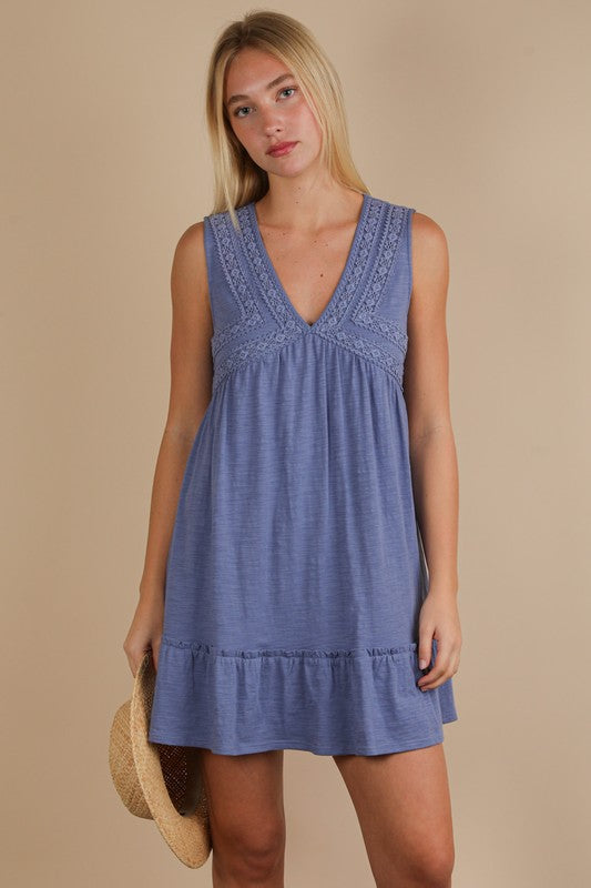 V-Neck Mini Dress - Blue-dress- Hometown Style HTS, women's in store and online boutique located in Ingersoll, Ontario