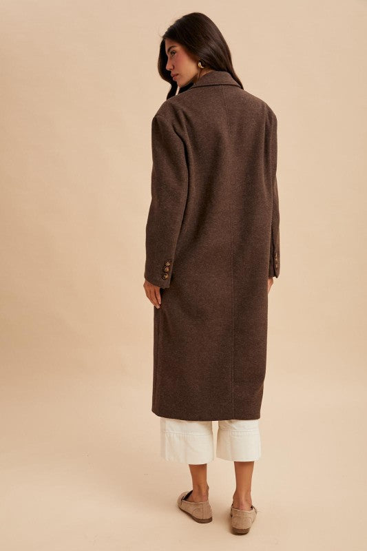 Felted Double Breasted Lapel Duster Coat - Mocha-Coat & Jackets- Hometown Style HTS, women's in store and online boutique located in Ingersoll, Ontario