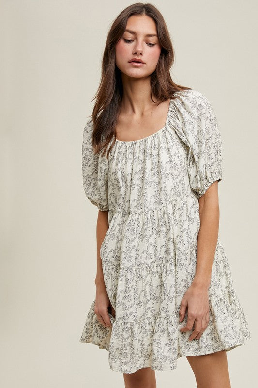 Floral Tiered Puff Sleeve Mini Dress-dress- Hometown Style HTS, women's in store and online boutique located in Ingersoll, Ontario