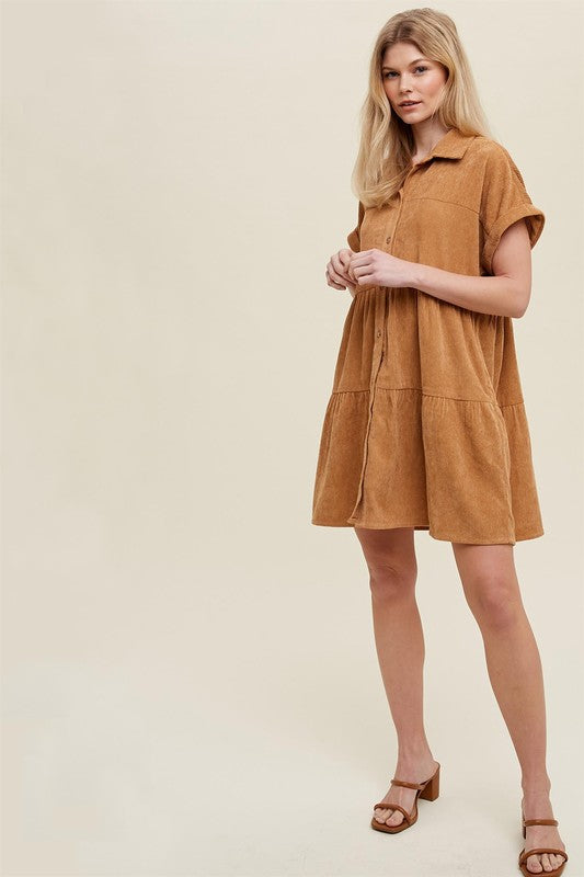 Corded Babydoll - Camel-Dress- Hometown Style HTS, women's in store and online boutique located in Ingersoll, Ontario