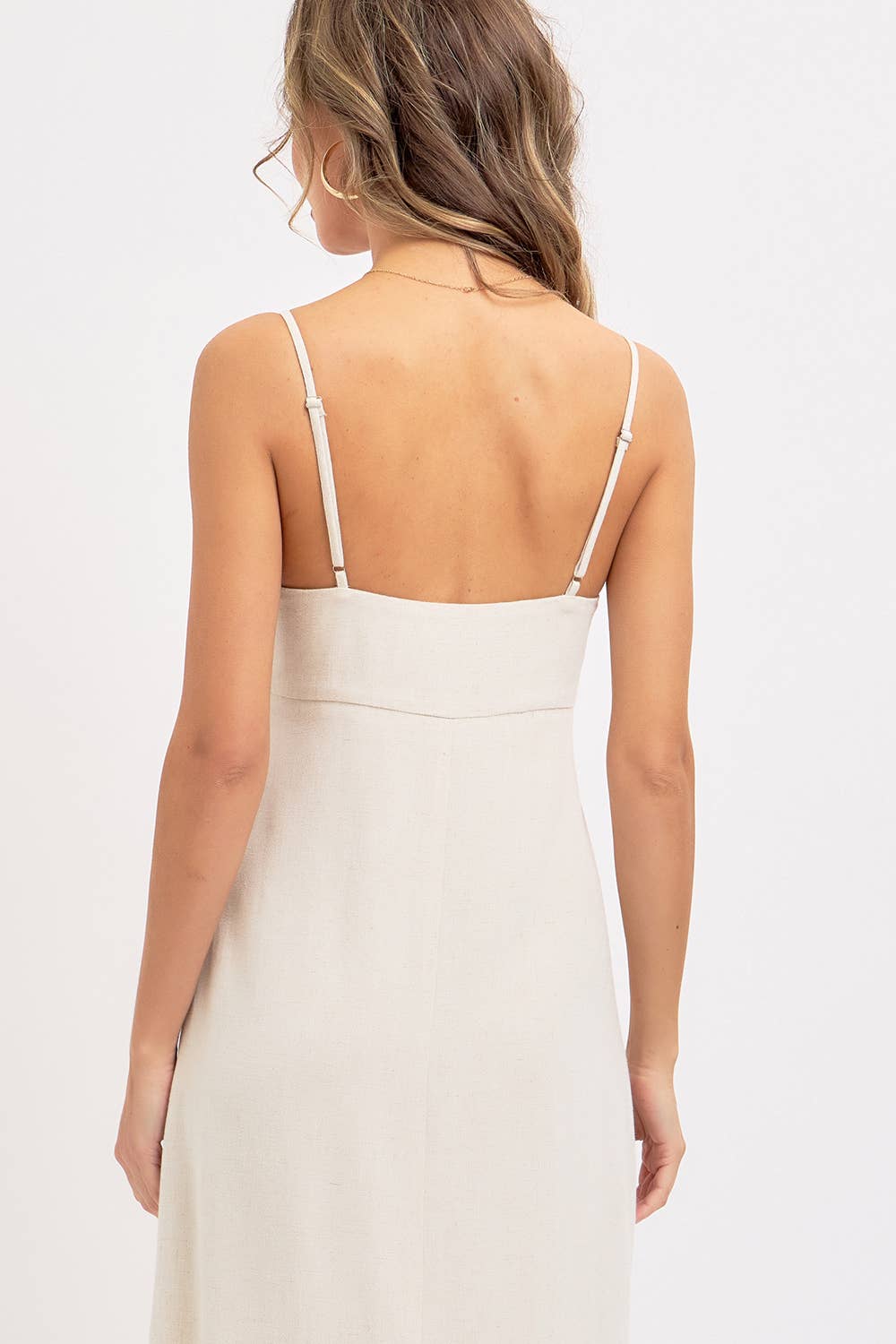 Feminine Linen Blend Midi Dress-dress- Hometown Style HTS, women's in store and online boutique located in Ingersoll, Ontario