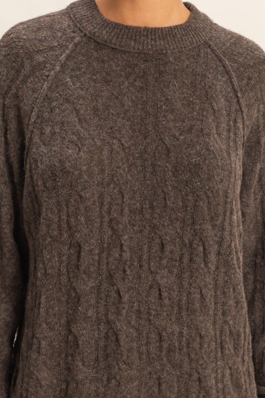 Cable Knit Sweater - Chestnut-Sweaters and Cardigans- Hometown Style HTS, women's in store and online boutique located in Ingersoll, Ontario