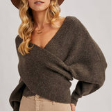Wrap Crossover Sweater - Ash-Sweater- Hometown Style HTS, women's in store and online boutique located in Ingersoll, Ontario