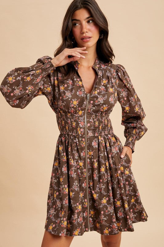 Zippered Floral Mini Dress-Special Occasion Dresses- Hometown Style HTS, women's in store and online boutique located in Ingersoll, Ontario