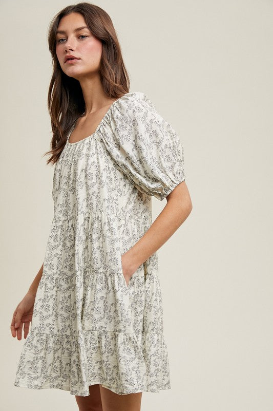 Floral Tiered Puff Sleeve Mini Dress-dress- Hometown Style HTS, women's in store and online boutique located in Ingersoll, Ontario