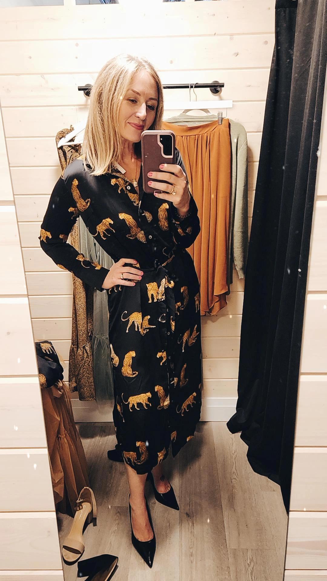 Leopard Print Shirt Dress - Black-Dress- Hometown Style HTS, women's in store and online boutique located in Ingersoll, Ontario