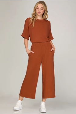 Wide Leg Knit Crop Pants Rust