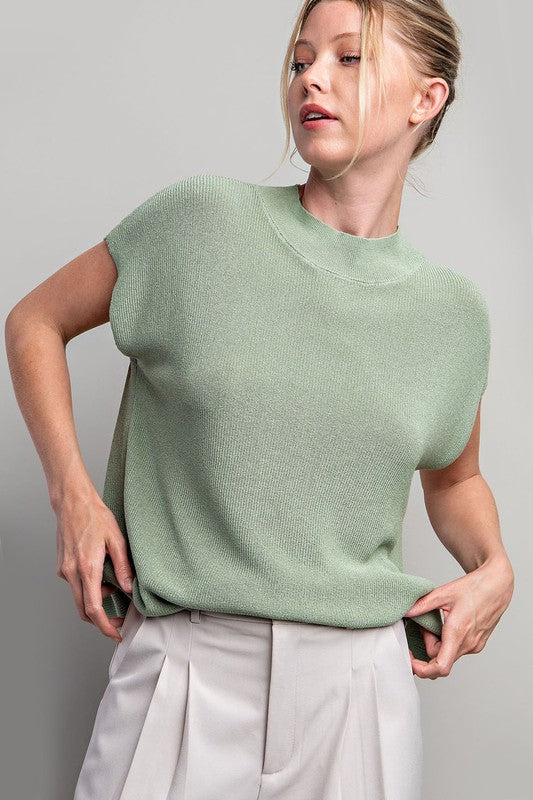 Cap Sleeve Sweater Top - Sage-Shirts & Tops- Hometown Style HTS, women's in store and online boutique located in Ingersoll, Ontario