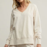 Modern Weekender V Neck - Light Oatmeal-Sweater- Hometown Style HTS, women's in store and online boutique located in Ingersoll, Ontario
