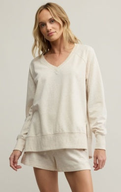 Modern Weekender V Neck - Light Oatmeal-Sweater- Hometown Style HTS, women's in store and online boutique located in Ingersoll, Ontario