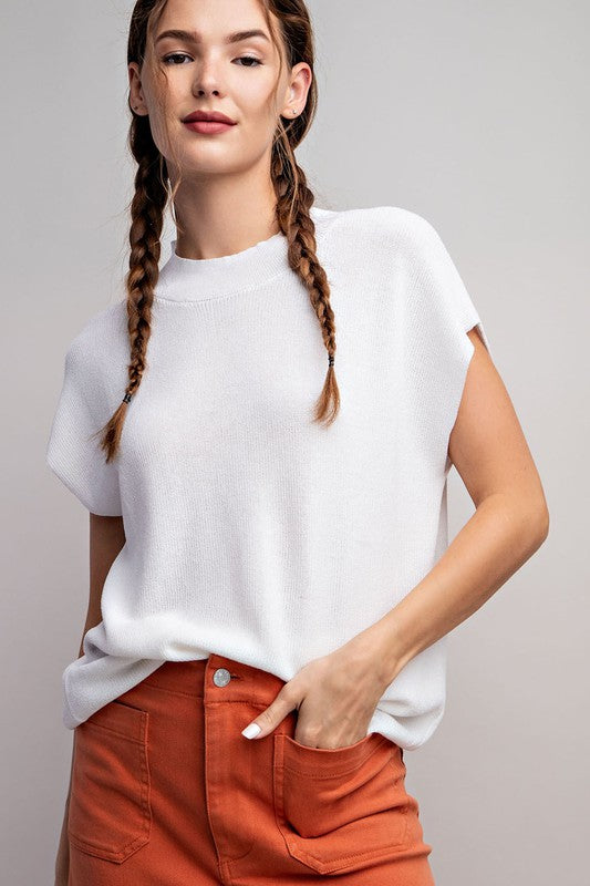 Cap Sleeve Sweater Top - White-Shirts & Tops- Hometown Style HTS, women's in store and online boutique located in Ingersoll, Ontario