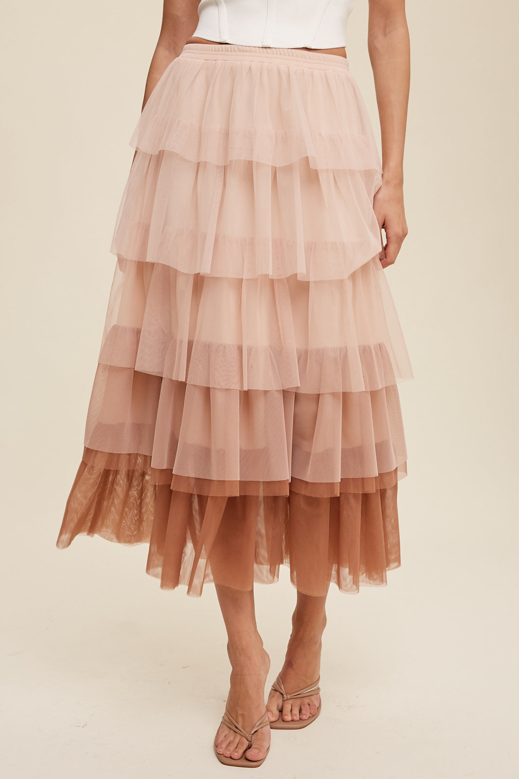 Gradient Ruffle Tiered Skirt - Mocha-Skirt- Hometown Style HTS, women's in store and online boutique located in Ingersoll, Ontario