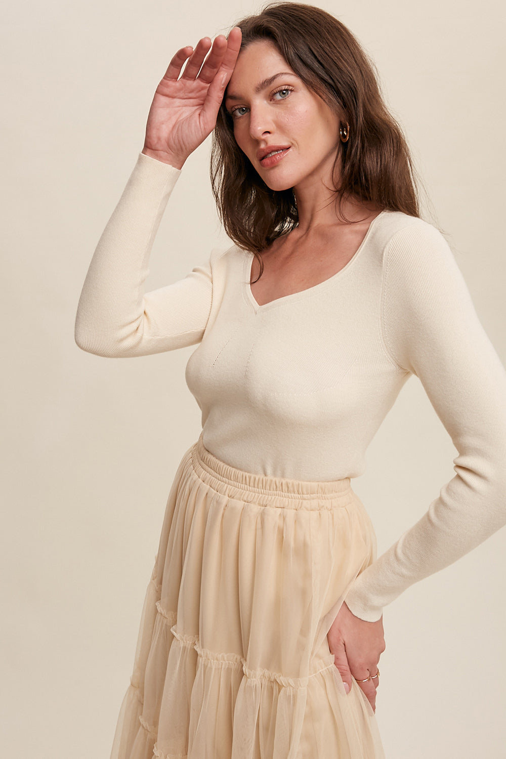 Ribbed Sweater Top - Cream-Sweater- Hometown Style HTS, women's in store and online boutique located in Ingersoll, Ontario