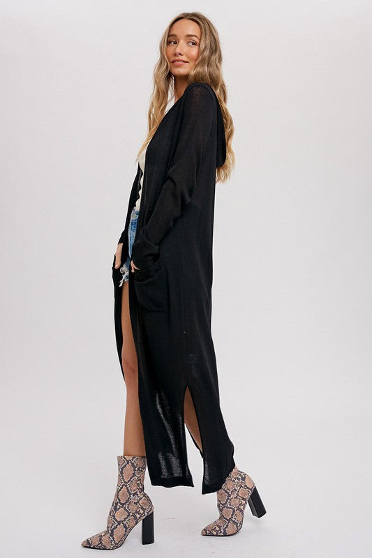 Open Front Maxi Cardi - Black-cardigan- Hometown Style HTS, women's in store and online boutique located in Ingersoll, Ontario