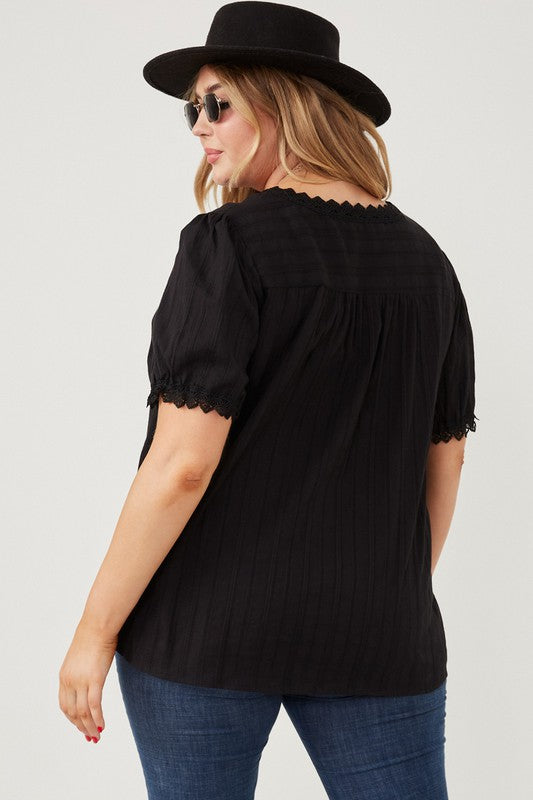 Lace Button Down Top - Black-blouse- Hometown Style HTS, women's in store and online boutique located in Ingersoll, Ontario
