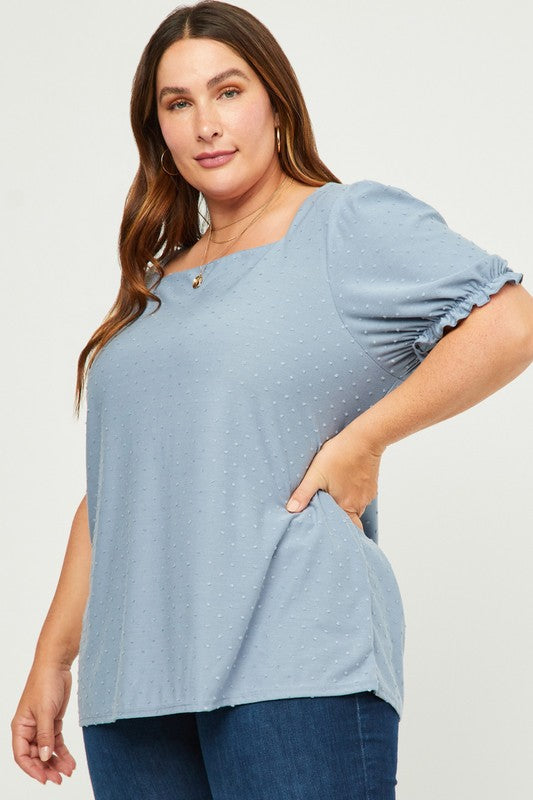 Square Neck Swiss Dot - Blue - EX-blouse- Hometown Style HTS, women's in store and online boutique located in Ingersoll, Ontario