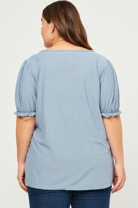 Square Neck Swiss Dot - Blue - EX-blouse- Hometown Style HTS, women's in store and online boutique located in Ingersoll, Ontario
