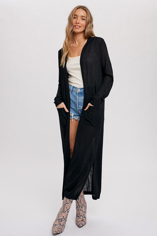 Open Front Maxi Cardi - Black-cardigan- Hometown Style HTS, women's in store and online boutique located in Ingersoll, Ontario