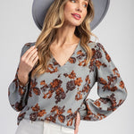 Floral Long Sleeve Top - Blue-blouse- Hometown Style HTS, women's in store and online boutique located in Ingersoll, Ontario