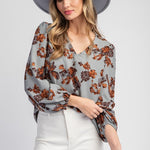 Floral Long Sleeve Top - Blue-blouse- Hometown Style HTS, women's in store and online boutique located in Ingersoll, Ontario