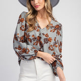 Floral Long Sleeve Top - Blue-blouse- Hometown Style HTS, women's in store and online boutique located in Ingersoll, Ontario