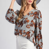 Floral Long Sleeve Top - Blue-blouse- Hometown Style HTS, women's in store and online boutique located in Ingersoll, Ontario